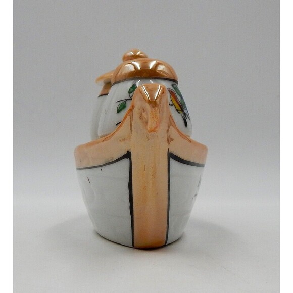 Lustreware Condiment Set Salt Pepper Mustard Jar Boat Peach White Floral Canoe - Picture 2 of 12